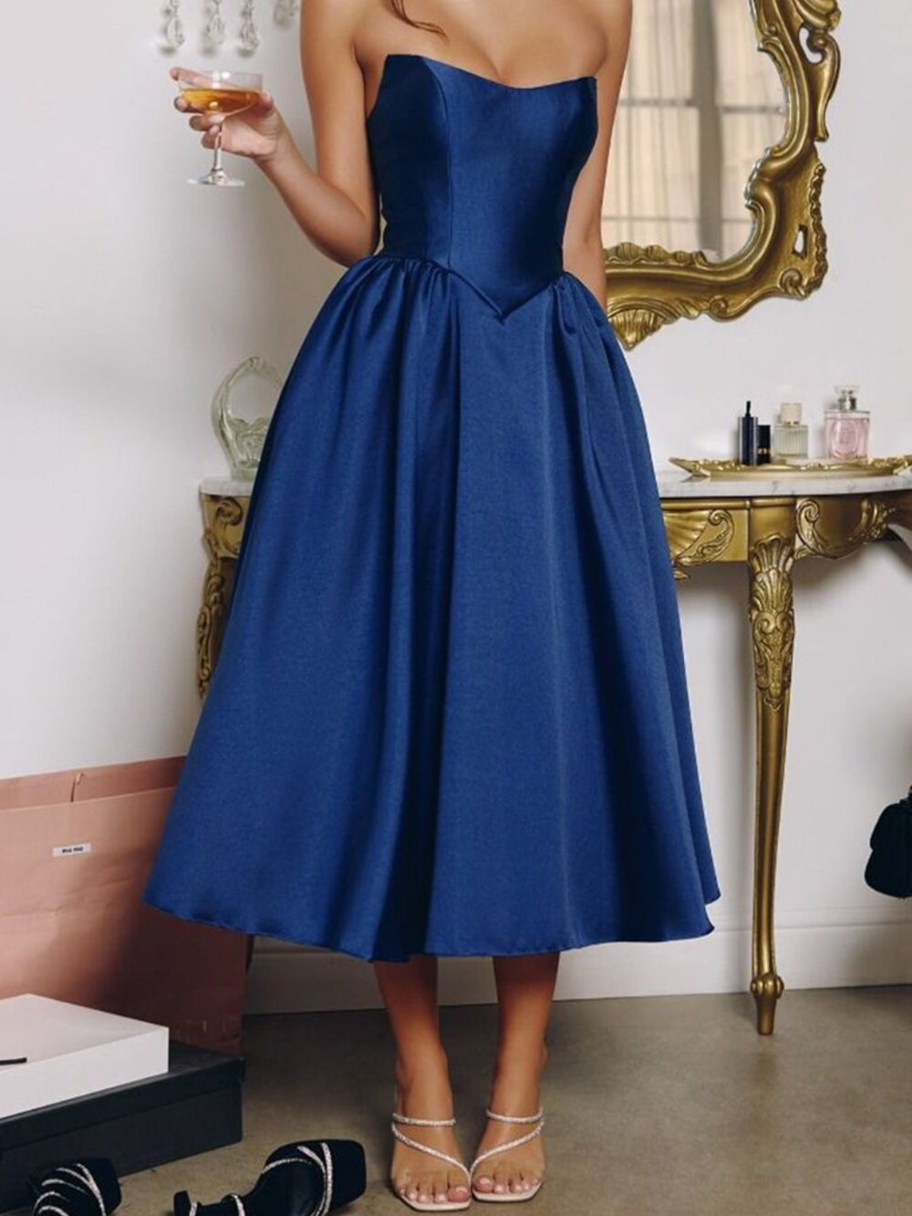 NWT Amoris by Ladivine T822 Strapless Mikado Cocktail Dress Navy size 3X